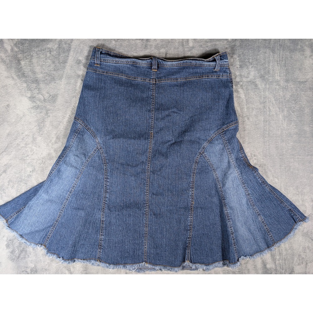 Goddess Jeans Size 18 Denim Midi Skirt Blue Frayed Hem Y2K Paneled Mermaid VTG - Picture 2 of 13